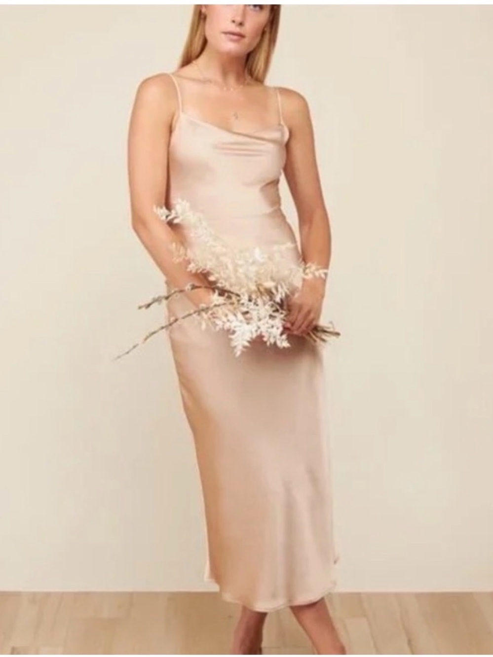 Park & Fifth Bowen Satin Midi Cami Dress - Champagne - XS